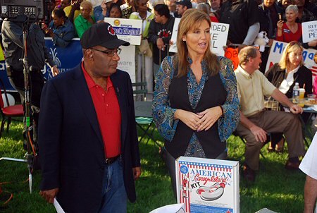 Grace Keros with Al Roker and a Coney Kit on an outdoor Today show broadcast